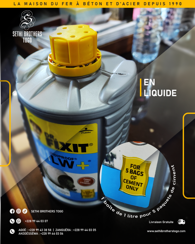 Dr. Fixit en liquide pour mélanger avec le ciment étanchéité maison et bâtiments à Lomé Togo Ouest Afrique